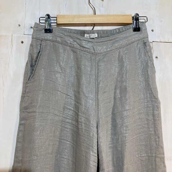 Rachel Zoe Shimmer Wide Leg Linen Flax Pants High Rise Womens Size S Gray Silver - Picture 3 of 7